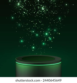 Green Podium With Green Neon Circle And Glitter. EPS10 Vector