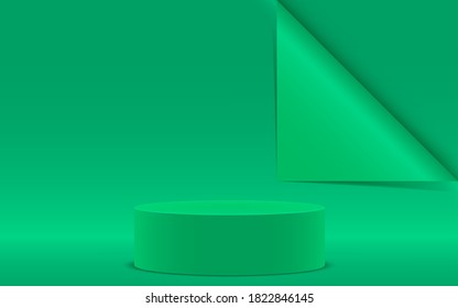 podio verde con fondo de papel verde en la sala de estudio
