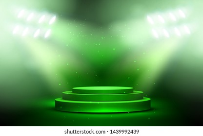 Green Podium With Spotlight On The Stage