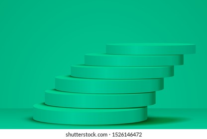 green podium in the green studio room