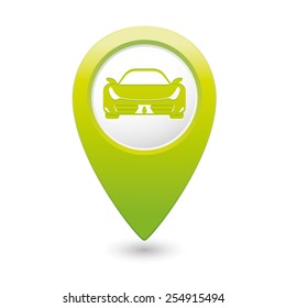 Green pointer with car icon. Vector illustration