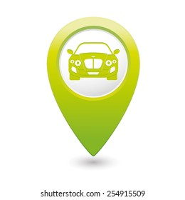 Green pointer with car icon. Vector illustration