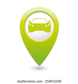 Green pointer with car icon. Vector illustration