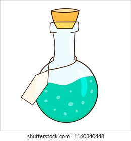 Green poison bottle. Halloween element. Hand drawn vector illustration.
