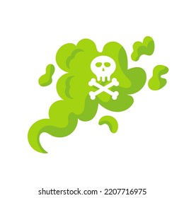 Green poison gas. Toxic icon and polluted cloud. Dangerous dust with skull and thick radiation fog. Death vapor and death smoke vector illustration concept. Mist dust industrial