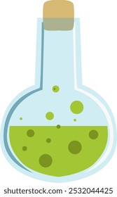 Green poison in glass flask. Chemical cartoon icon