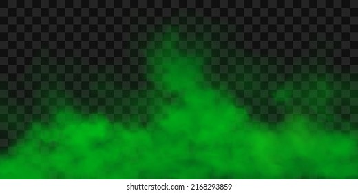 
Green poisonous cloud of gas, fog or smoke. Banner. Realistic smog, haze, mist or cloudiness effect. Vector illustration, isolated on transparent background. 
