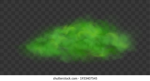 Green poisonous cloud of gas or smoke. Vector illustration, isolated on transparent background.