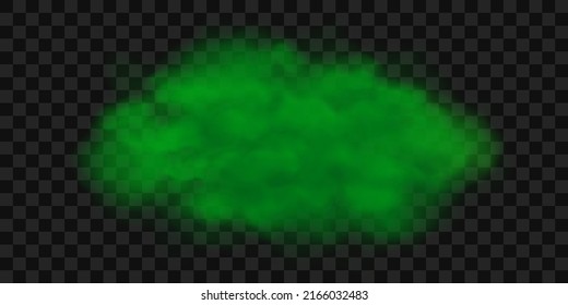 Green poisonous cloud of gas or smoke. Realistic smog, haze, mist or cloudiness effect. Vector illustration, isolated on transparent background. 