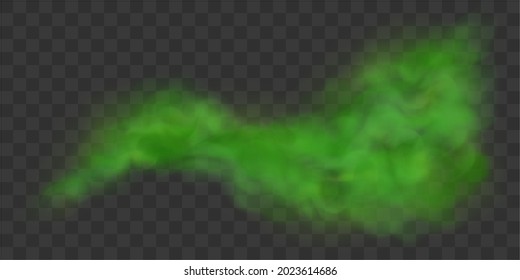 A green poisonous cloud of smoke, smog or gas. Vector illustration isolated on transparent background.