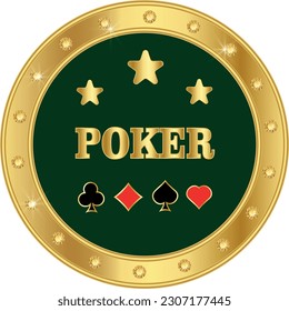 green poker chip with golden outline on transparent background