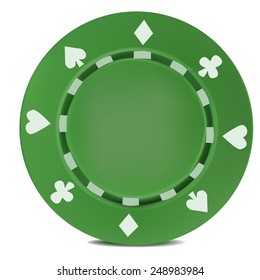 Green poker chips. Isolated On White Background. Vector Illustration.