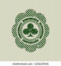 Green poker clover icon inside distress grunge style stamp