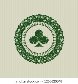 Green poker clover icon inside distress rubber grunge stamp