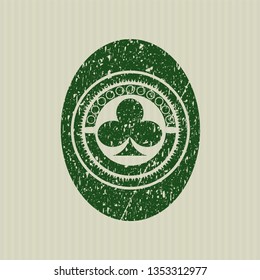 Green poker clover icon inside rubber grunge seal