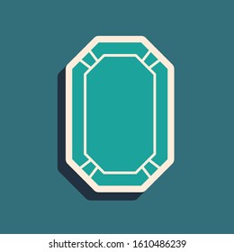 Green Poker table icon isolated on blue background. Long shadow style. Vector Illustration