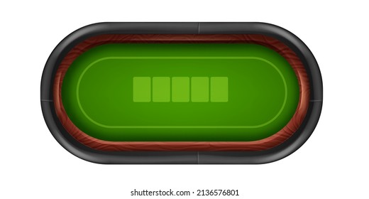 Green poker table vector background, casino blackjack card game UI illustration, wooden round frame. Empty velvet texture top view, playing cloth surface online gambling board. Royal blank poker table