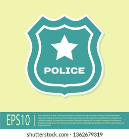 Green Police badge icon isolated on yellow background. Sheriff badge sign. Vector Illustration