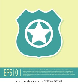 Green Police badge icon isolated on yellow background. Sheriff badge sign. Vector Illustration