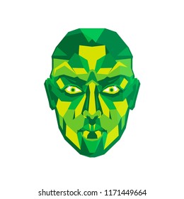 Green poligonal robot face, vector illustration isolated on white background