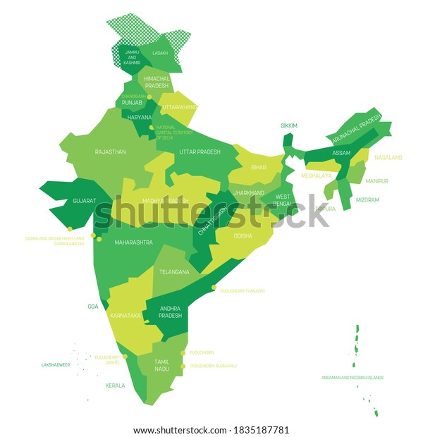 Green Political Map India Administrative Divisions Stock Vector ...