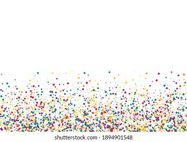 Green Polka Abstract White Background. FallingFestive Dust Wallpaper. Carnival Circle Pattern. Rainbow Round Carnaval Background.