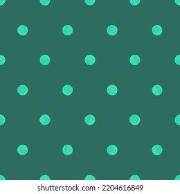 Green Polka Dot on Pine Green Backdrop, Christmas Background, Seamless Pattern, Festive Illustration for Holidays, Wrapping Paper, Texture EPS Vector.