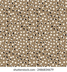 Green polka dots in the white background. Classic polka dot harmony: Seamless vector pattern, small black circles on a white backdrop. Creative texture with chaotic, hand-drawn round shapes.