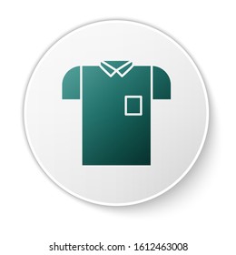 Green Polo shirt icon isolated on white background. White circle button. Vector Illustration