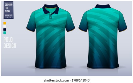 Green Polo shirt mockup template design for soccer jersey, football kit, sportswear. Sport uniform in front view, back view. T-shirt mock with fabric pattern. Polo Mockup Vector Illustration