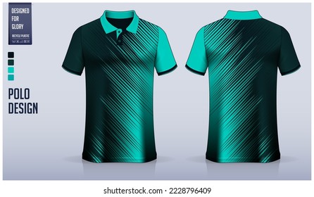 Green polo shirt mockup template design for soccer jersey, football kit, golf, tennis, sportswear. Abstract pattern design. Sport uniform in front view, back view. Vector Illustration.