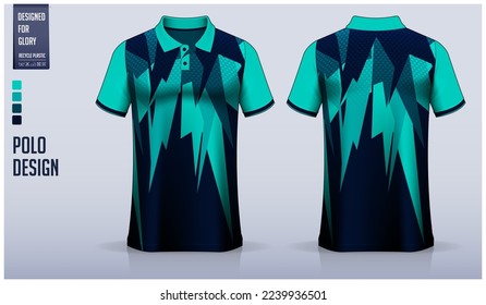 Green polo shirt mockup template design for soccer jersey, football kit, golf, tennis, sportswear. Mosaic pattern design. Sport uniform in front view, back view. Vector Illustration.