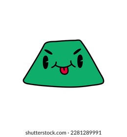 Grünes Polygon, handgezeichnet, einzeln auf weißem Hintergrund. 70er Jahre Stil, süße kawaii Figuren.