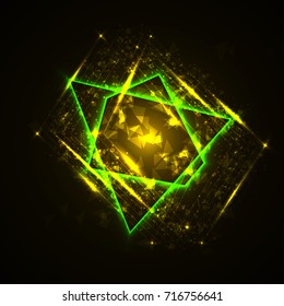 green polygonal abstract party flyer. Space futuristic background