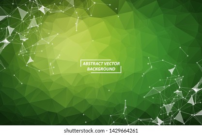 Green Polygonal background molecule and communication. Connected lines with dots. Minimalism chaotic illustration background. Concept of the science, chemistry, biology, medicine, technology.