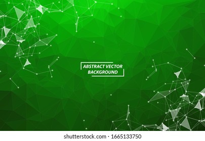 Green Polygonal background molecule and communication. Connected lines with dots. Minimalism chaotic illustration background. Concept of the science, chemistry, biology, medicine, technology.