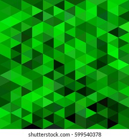 Green polygonal background with triangles or rhombus. Geometric style. Mesh of triangles. Mosaic template for your design. 