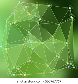 Green polygonal image, which consist triangles. Triangular pattern for your business design. Geometric background style. Vector illustration EPS 10 crystalline form with edge lines and vertex point
