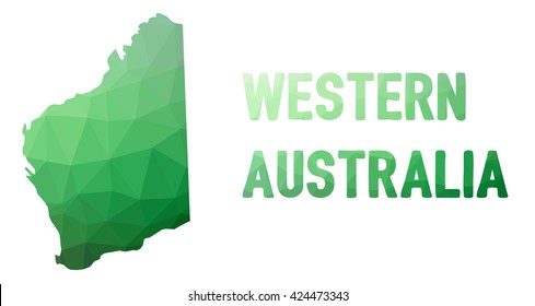 Green Polygonal Mosaic Map Of Western Australia - Political Part Of Australia, State, WA; Correct Proportions