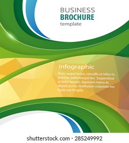 Green and polygonal orange abstract vector business background. Creative flyer design, poster, booklet, brochure 