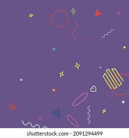 Green Polygonal Pastel Wave Blue Hearts Zigzag Background. Circle Multicolor Colorful Rectangle Violet Orange Geometry Illustration. Lime Ring Simple Pink Stars Yellow Purple Hipster Background.