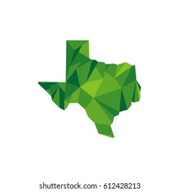 Green Polygonal Texas Map Vector Illustration Logo Template