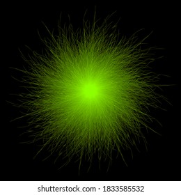 Green pompon. Fluffy pompon isolated. Fur ball. 3D vector illustration.