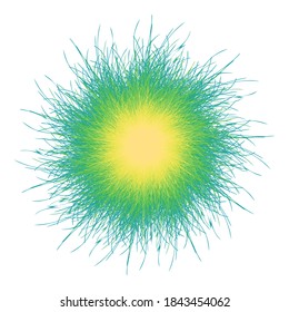 Pompón verde. Pompón esponjoso aislado. Pelota de cuatro. Ilustración vectorial 3D.