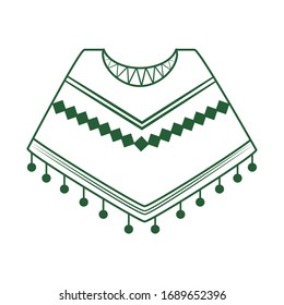 green poncho typical clothing.  Cinco de mayo mexican celebration vector illustration line style icon