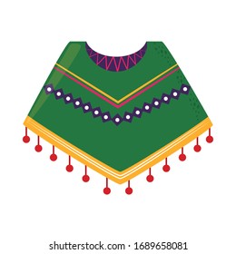 Green poncho. Typical clothing for Cinco de Mayo mexican celebration vector illustration, flat style icon.