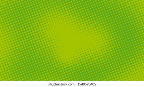 Green pop art background with halftone dots in retro comic style, template for design