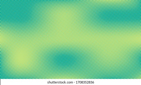 Green pop art background with halftone dots in retro comic style, template for design