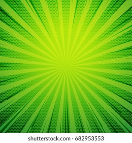 Green Pop Art Comic Book Style Retro Background With Exploding Rays