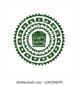 Green popcorn icon inside distress grunge style stamp